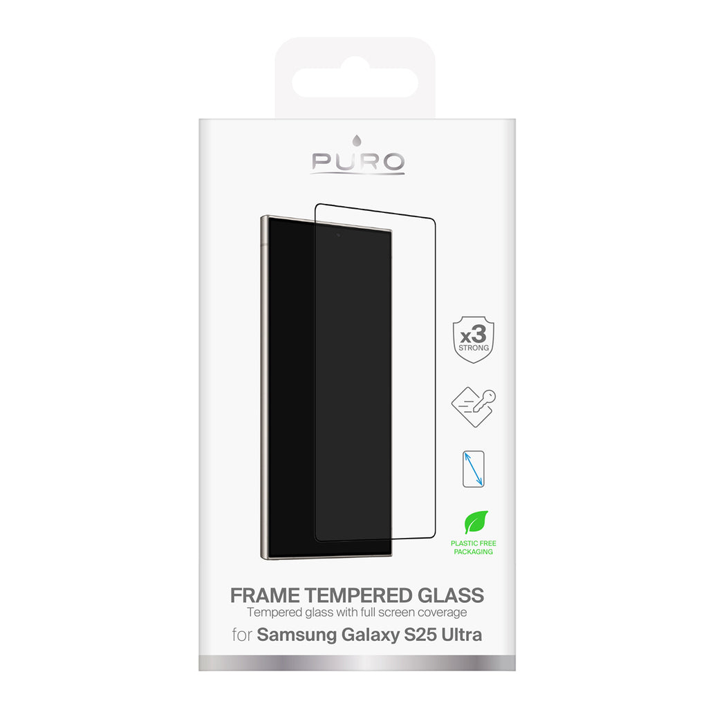 Puro grūdintas stiklas Samsung Galaxy S25 Ultra, juodu rėmeliu