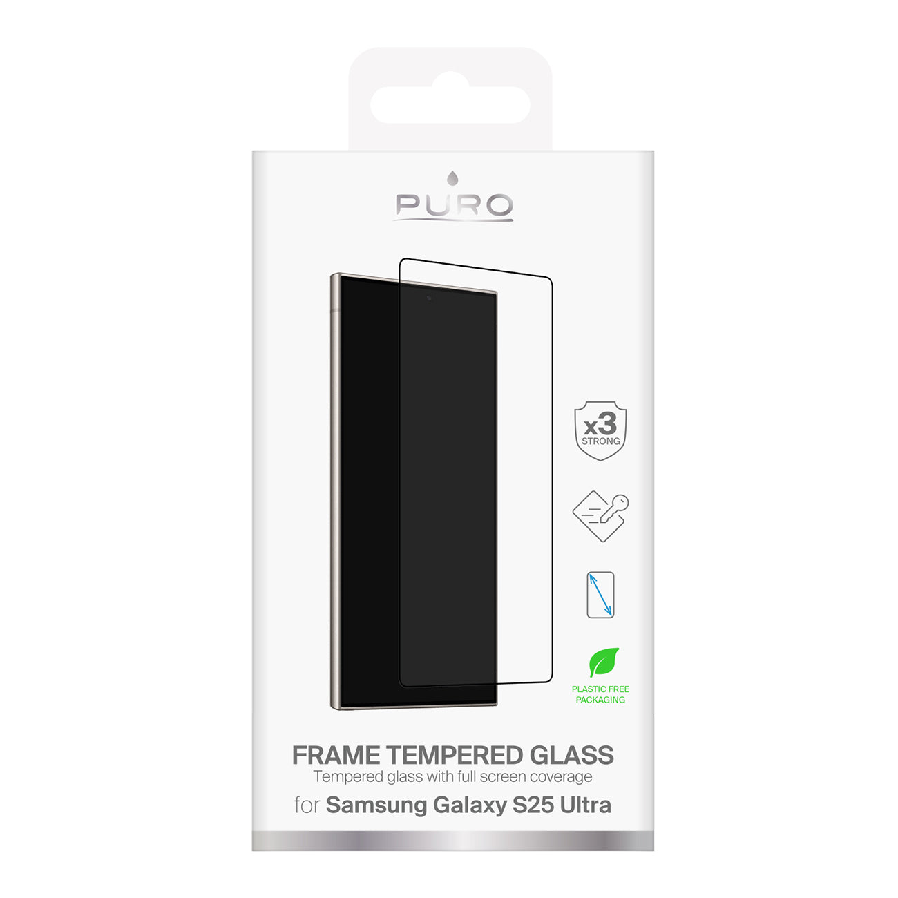 Puro grūdintas stiklas Samsung Galaxy S25 Ultra, juodu rėmeliu