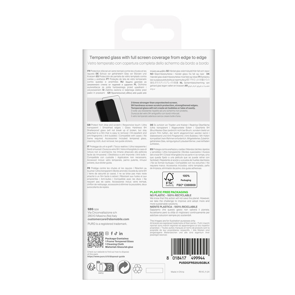 Puro grūdintas stiklas Samsung Galaxy S25 Ultra, juodu rėmeliu