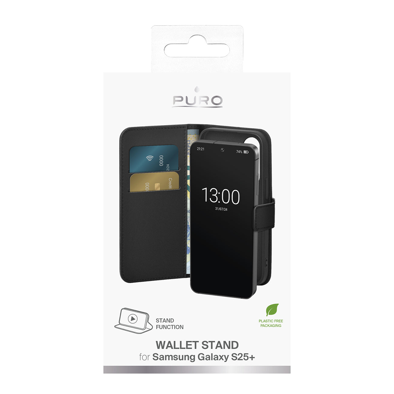 Puro atverčiamas dėklas su pinigine Galaxy S25+ – juodas