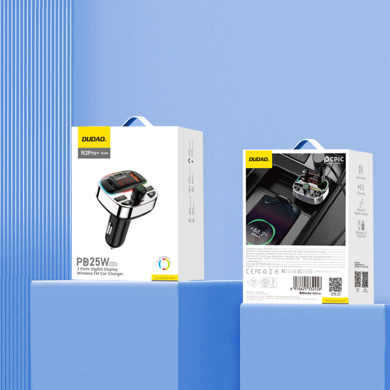 Dudao R2PRO+ siųstuvas su PD25W Bluetooth 5.3 RGB įkrovimo prievadais – juodas ir sidabrinis -- Audio Adapters