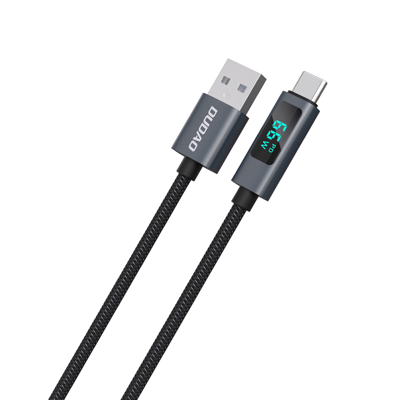Dudao L7T Laidas USB-A - USB-C 66W su LED ekranu 1m juodas