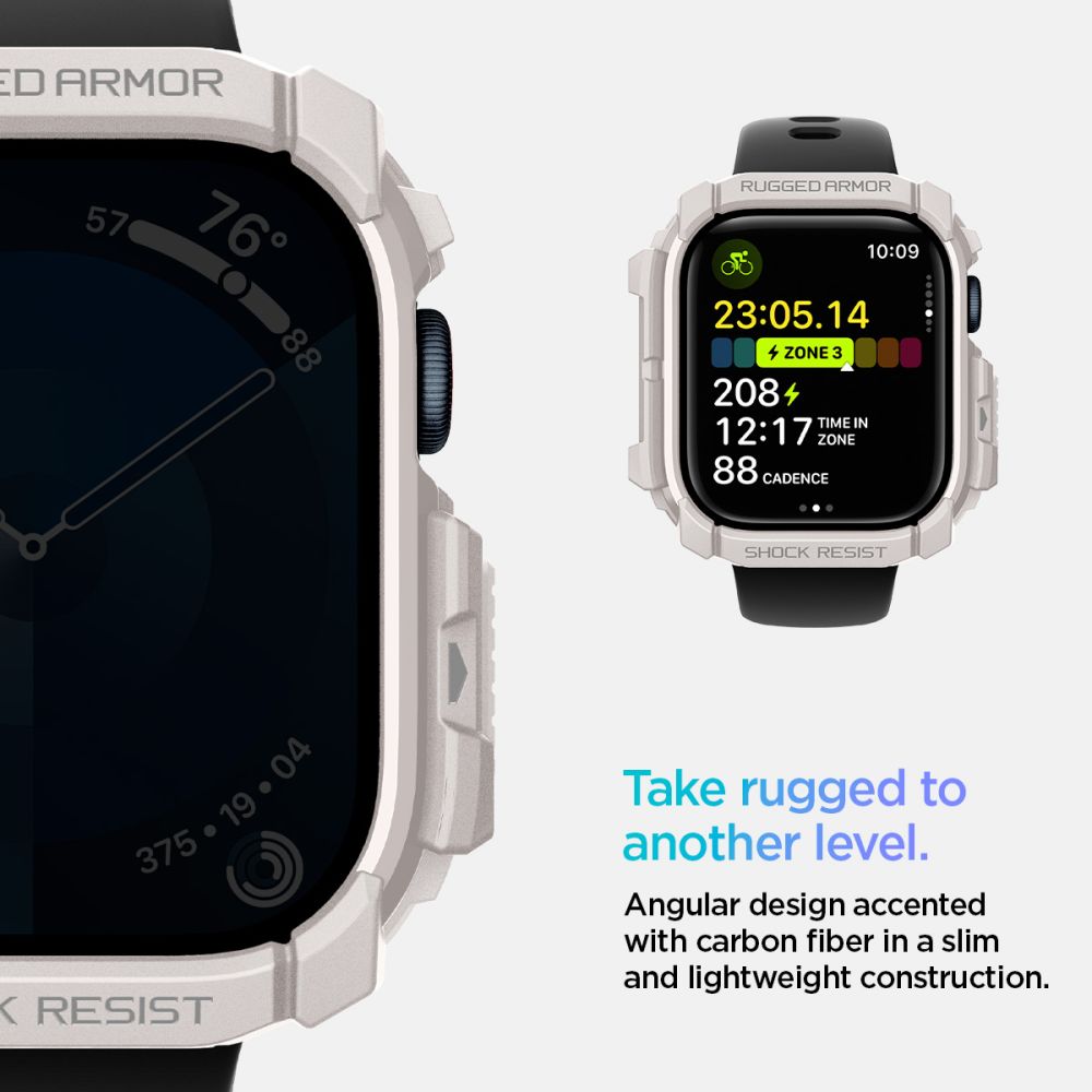 „Spigen“ tvirtas šarvų dirželis, skirtas Apple Watch 10 46 mm – smėlio spalvos