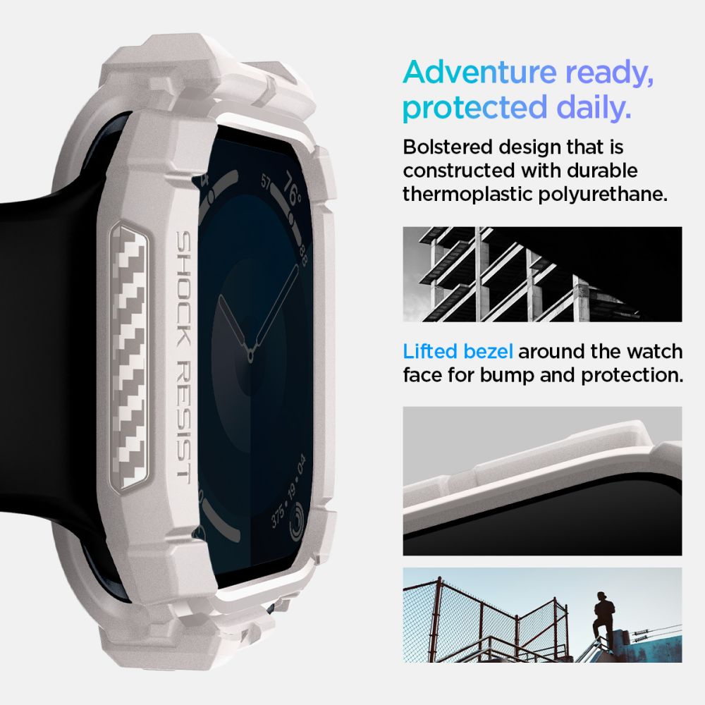 „Spigen“ tvirtas šarvų dirželis, skirtas Apple Watch 10 46 mm – smėlio spalvos