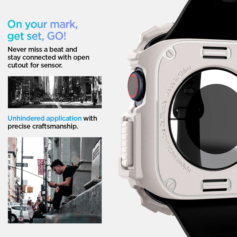 „Spigen“ tvirtas šarvų dirželis, skirtas Apple Watch 10 46 mm – smėlio spalvos