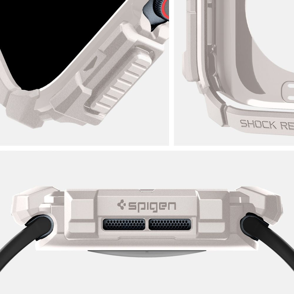 „Spigen“ tvirtas šarvų dirželis, skirtas Apple Watch 10 46 mm – smėlio spalvos