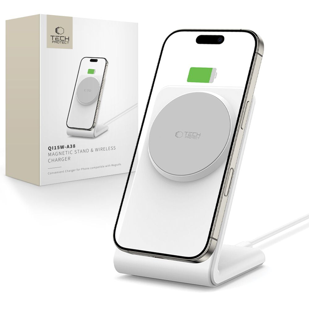 Tech-Protect QI15W-A38 MagSafe belaidis įkroviklis - baltas -- Cell phone chargers