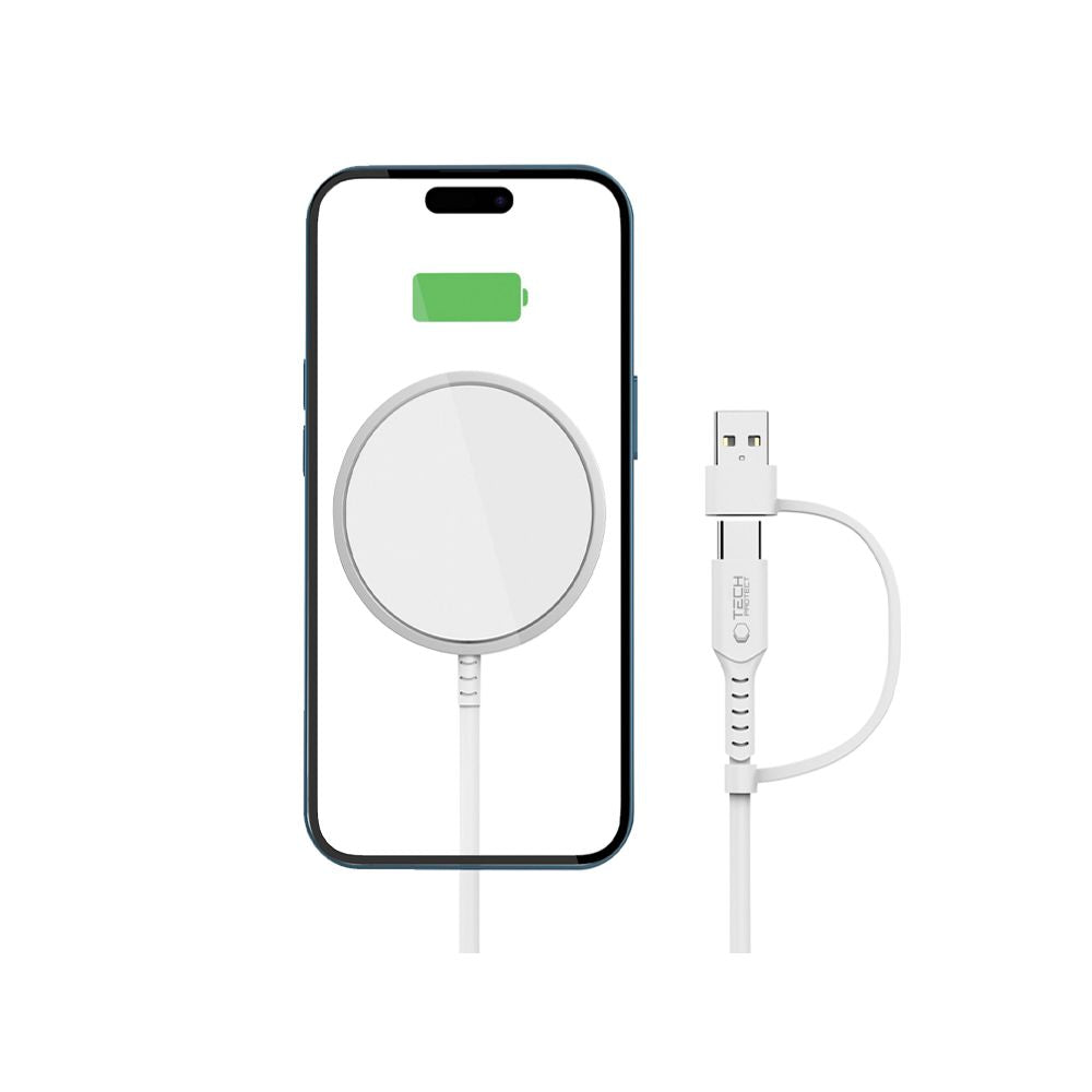 Tech-Protect QI15W-A44 magnetinis belaidis įkroviklis su MagSafe - baltas -- Cell phone chargers