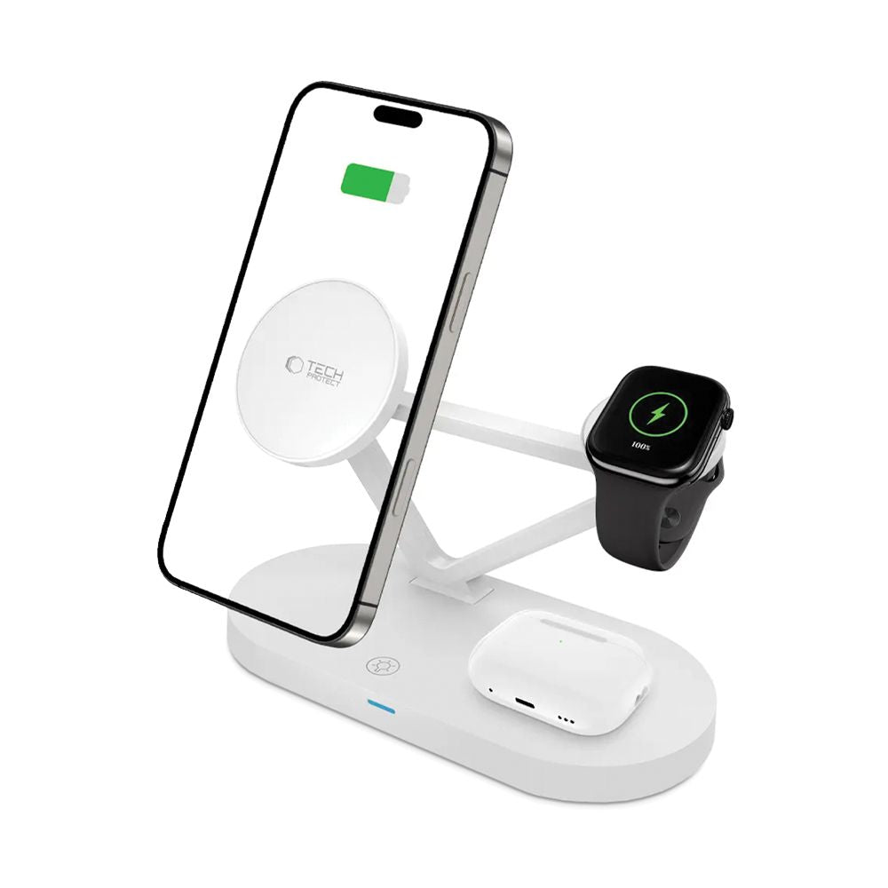 Tech-Protect 3in1 belaidis įkroviklis su MagSafe Apple įrenginiams QI15W-A41 - baltas -- Cell phone chargers