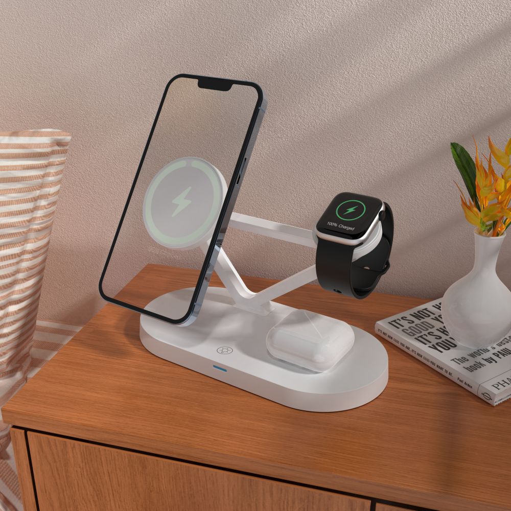Tech-Protect 3in1 belaidis įkroviklis su MagSafe Apple įrenginiams QI15W-A41 - baltas -- Cell phone chargers