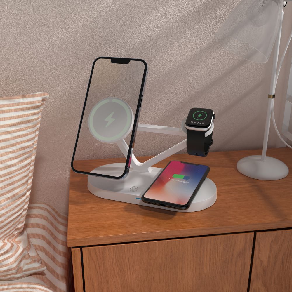 Tech-Protect 3in1 belaidis įkroviklis su MagSafe Apple įrenginiams QI15W-A41 - baltas -- Cell phone chargers