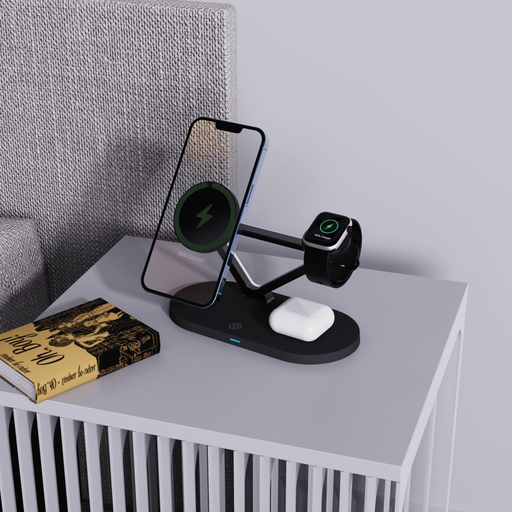 Tech-Protect 3in1 belaidis įkroviklis su MagSafe Apple įrenginiams QI15W-A41 - juodas -- Cell phone chargers