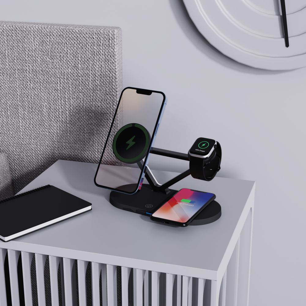 Tech-Protect 3in1 belaidis įkroviklis su MagSafe Apple įrenginiams QI15W-A41 - juodas -- Cell phone chargers