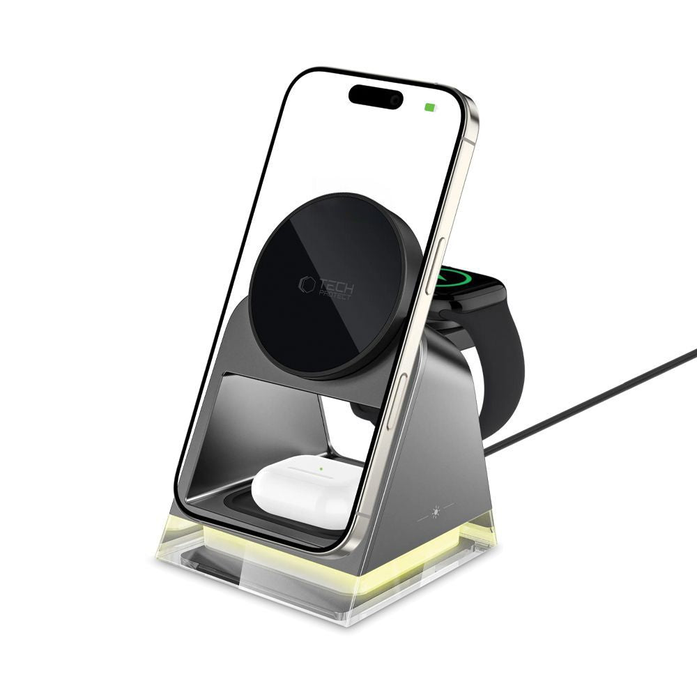 Tech-Protect 3in1 belaidis įkroviklis su MagSafe Apple įrenginiams QI15W-A43 - juodas -- Cell phone chargers
