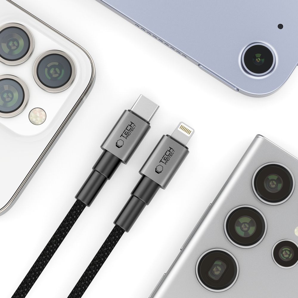 Tech-Protect UltraBoost DNA USB-C / Lightning PD27W/3A Laidas 100 cm - pilkas -- Cell phone cables