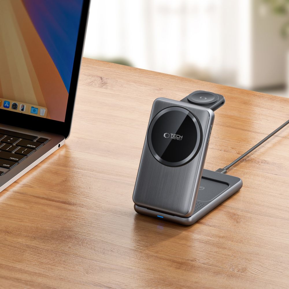 3in1 indukcinis įkroviklis su MagSafe Apple įrenginiams QI15W-A42 - pilkas -- Cell phone chargers