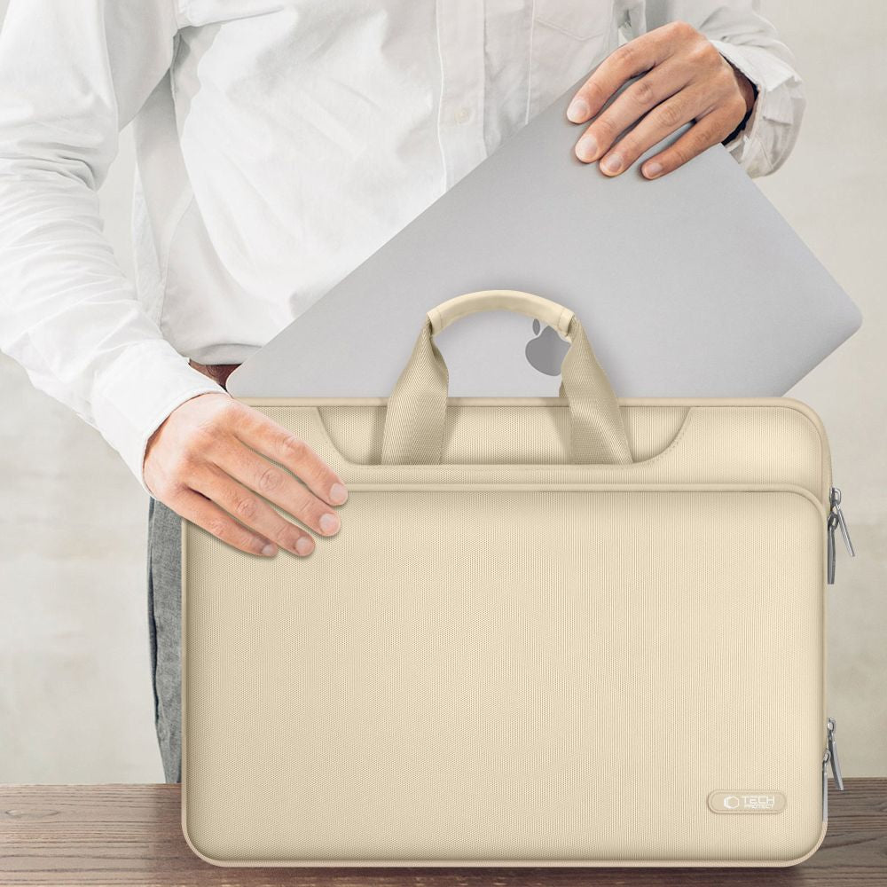 15-16 Tech-Protect Pocket Nešiojamojo Kompiuterio Krepšys - Smėlio -- Laptop Bags