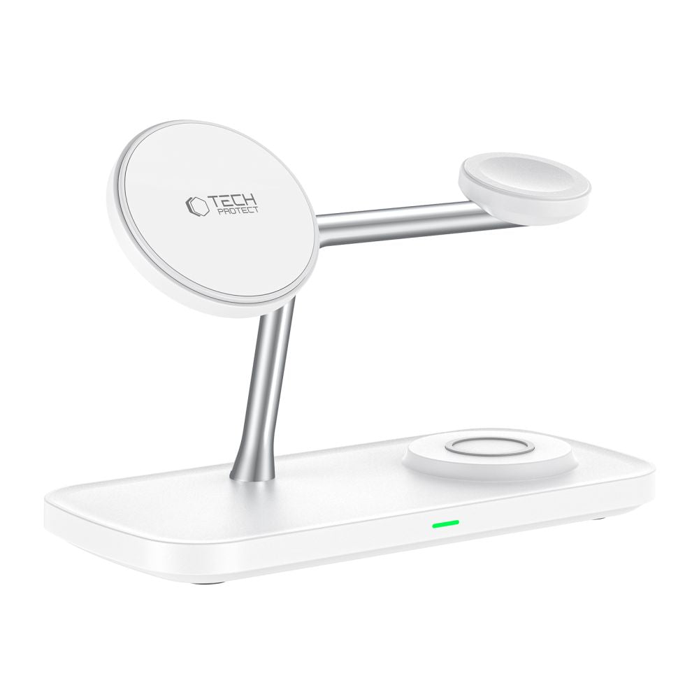 Tech-Protect 3in1 belaidis įkroviklis su MagSafe Apple įrenginiams QI15W-A45 - baltas -- Cell phone chargers