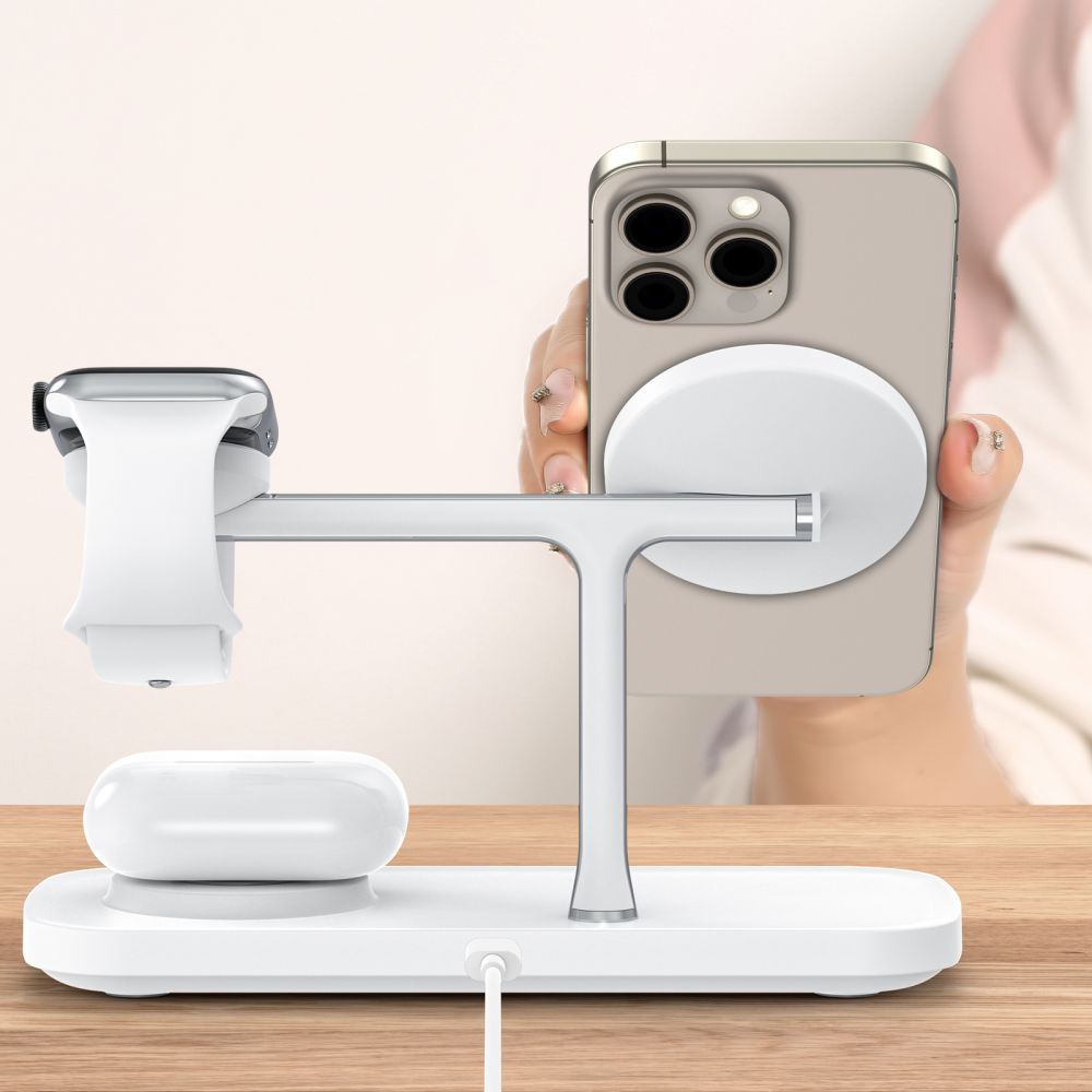 Tech-Protect 3in1 belaidis įkroviklis su MagSafe Apple įrenginiams QI15W-A45 - baltas -- Cell phone chargers