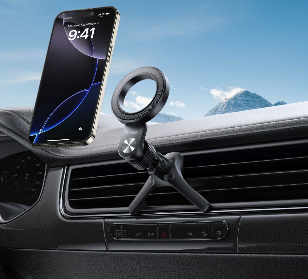 Tech-Protect N53 automobilinis oro grotelių laikiklis su MagSafe žiedais juodas -- Cell phone holders