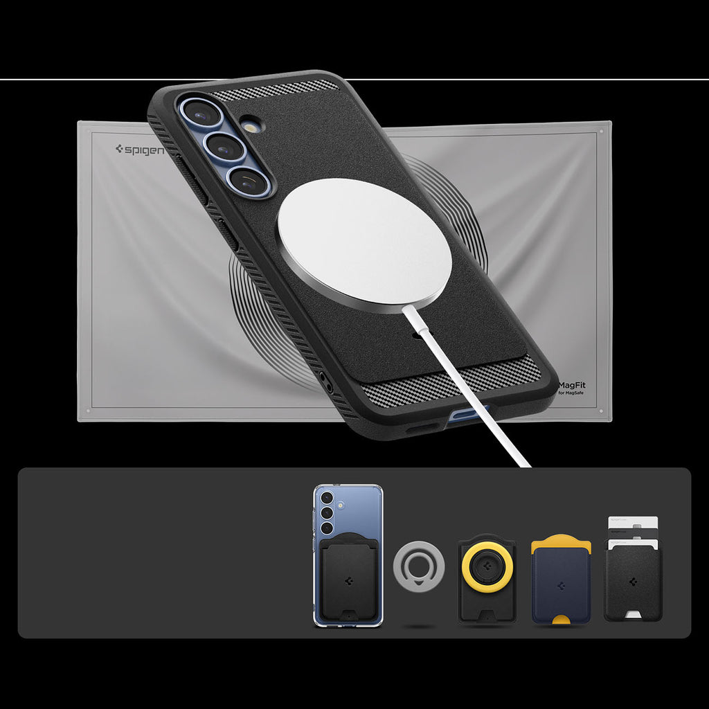 Spigen Rugged Armor MagSafe dėklas Galaxy S25 – juodas