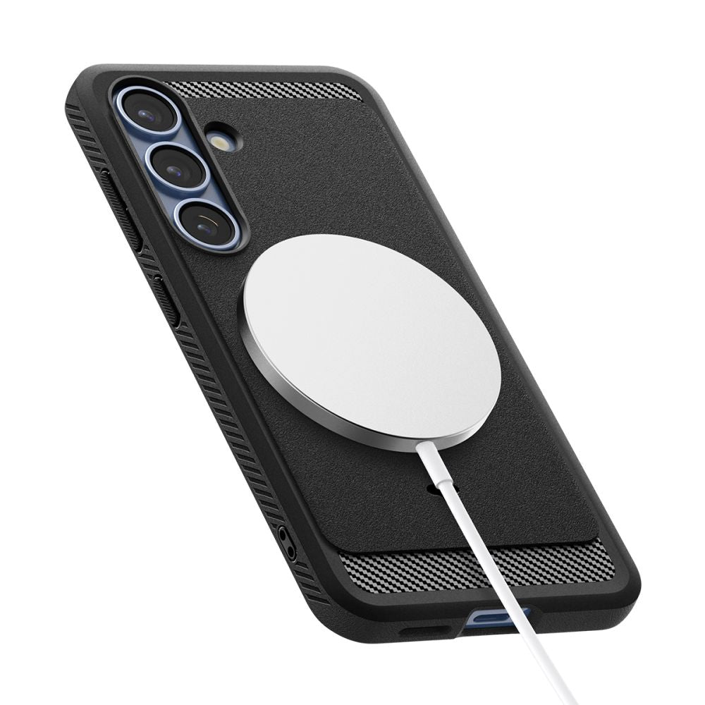 Spigen Rugged Armor MagSafe dėklas Galaxy S25 – juodas