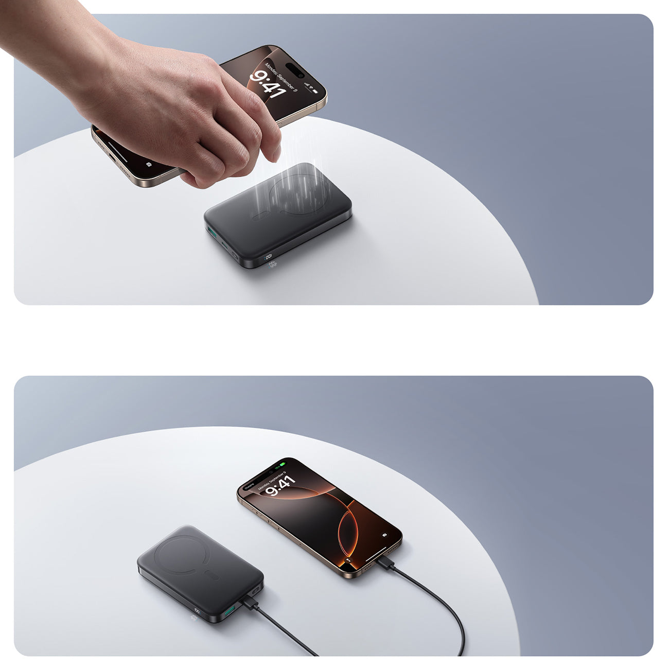 Joyroom išorinė baterija JR-PBM12 10000mAh 22.5W suderinama su MagSafe, 15W belaidis įkrovimas, su žiedo stovu - juodas