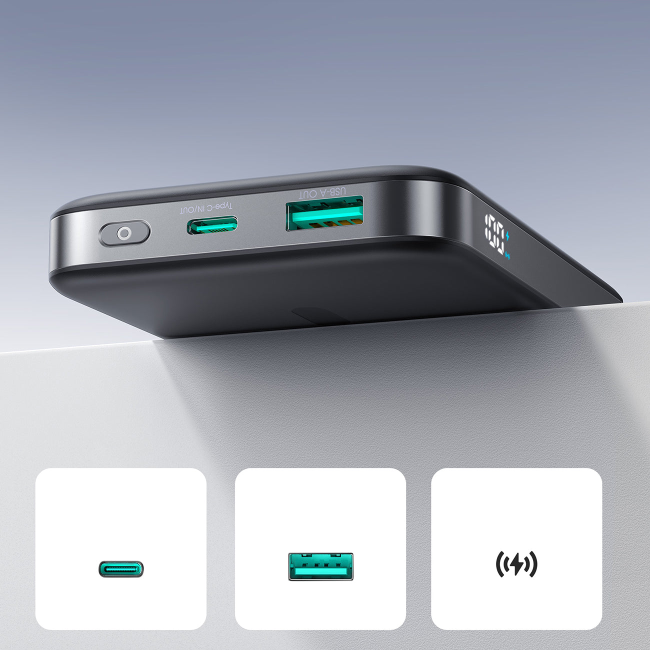 Joyroom išorinė baterija JR-PBM12 10000mAh 22.5W suderinama su MagSafe, 15W belaidis įkrovimas, su žiedo stovu - juodas