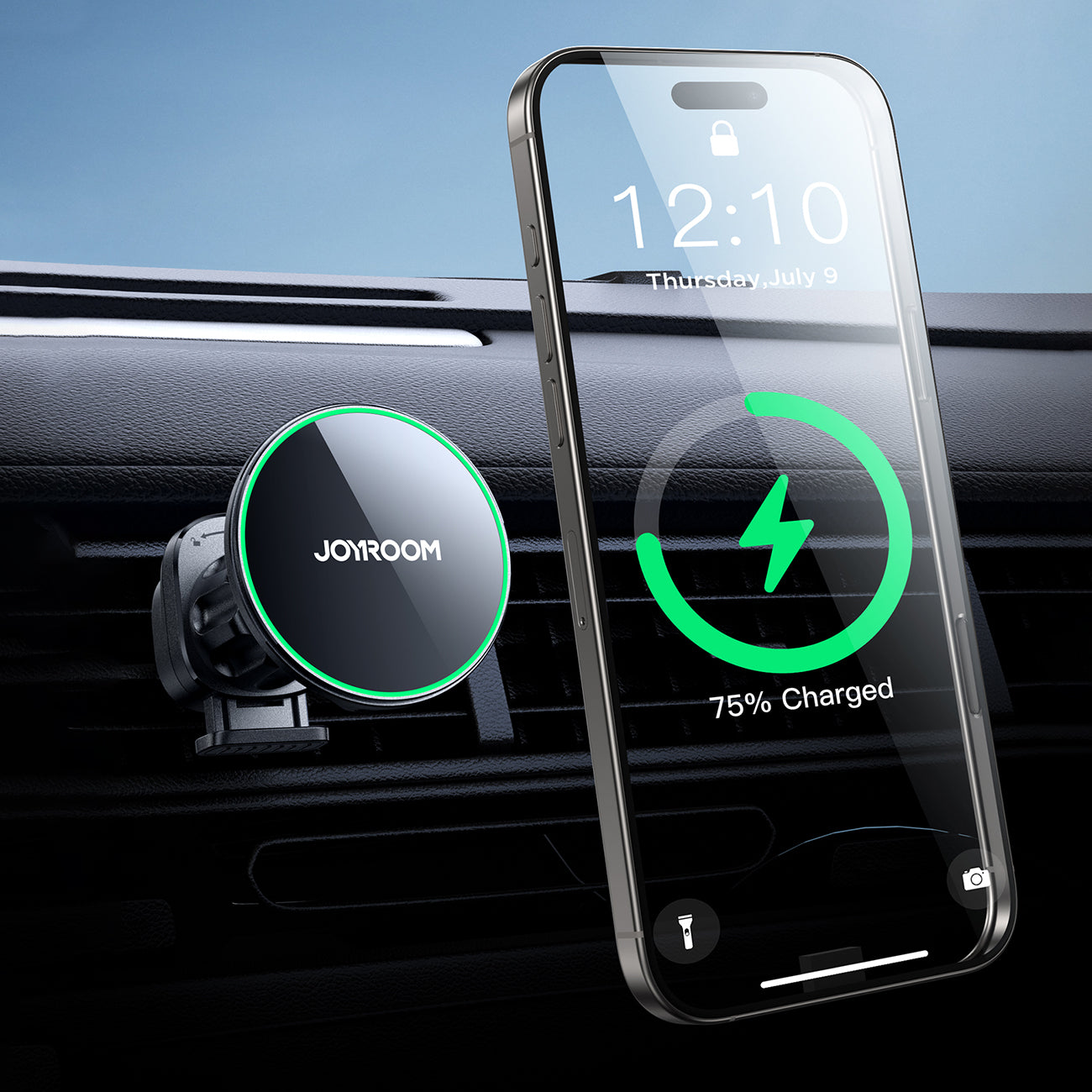 Joyroom JR-ZS412 automobilinis oro grotelių laikiklis su Qi2 15W įkrovikliu juodas