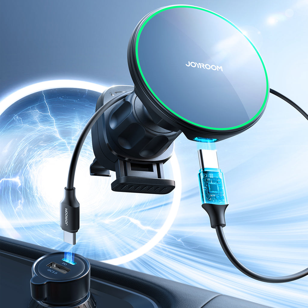 Joyroom JR-ZS412 automobilinis oro grotelių laikiklis su Qi2 15W įkrovikliu juodas