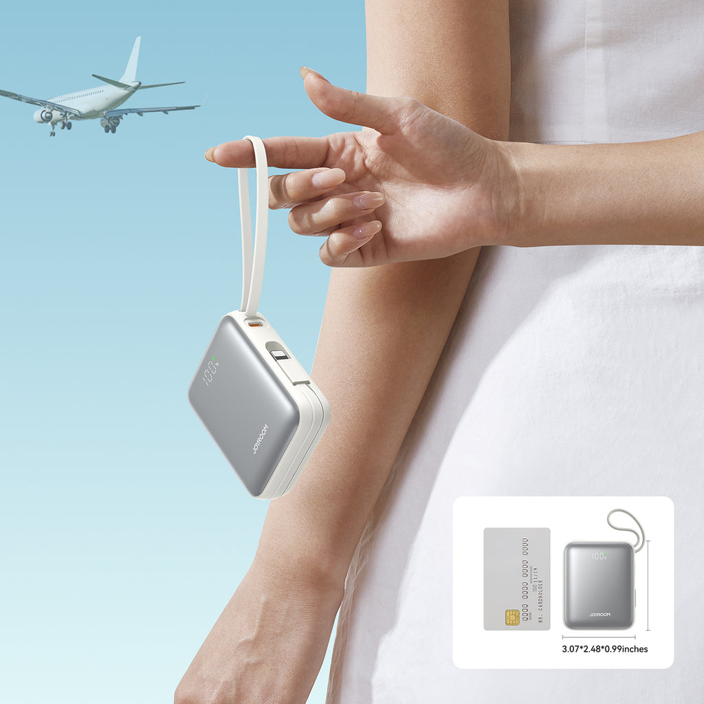 Joyroom išorinė baterija JR-PBF27 10000mAh 22.5W su integruotais USB-C ir Lightning laidais - baltas