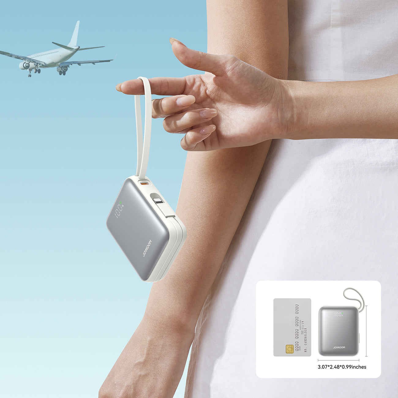 Joyroom išorinė baterija JR-PBF27 10000mAh 22.5W su integruotais USB-C ir Lightning laidais - baltas