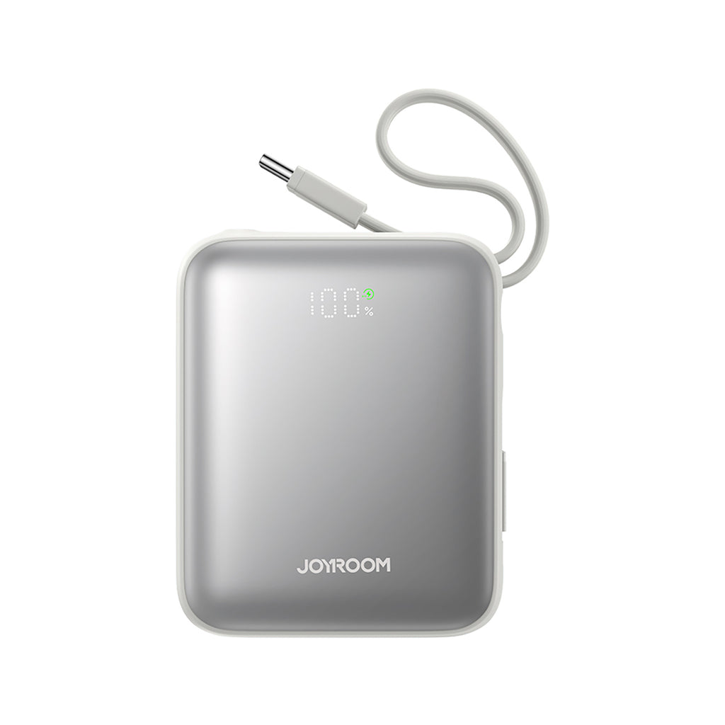 Joyroom išorinė baterija JR-PBF27 10000mAh 22.5W su integruotais USB-C ir Lightning laidais - baltas