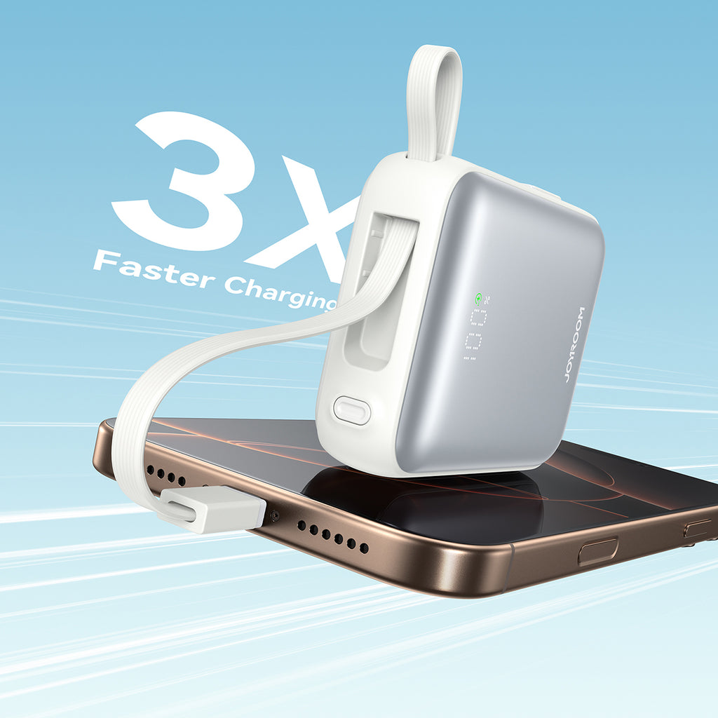 Joyroom išorinė baterija JR-PBF27 10000mAh 22.5W su integruotais USB-C ir Lightning laidais - baltas