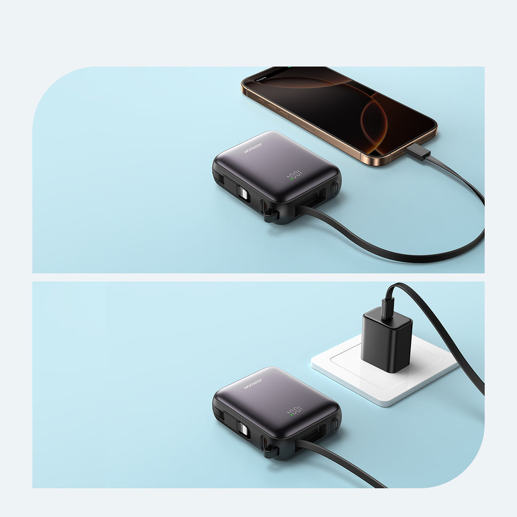 Joyroom išorinė baterija JR-PBF27 10000mAh 22.5W su integruotais USB-C ir Lightning laidais - juodas