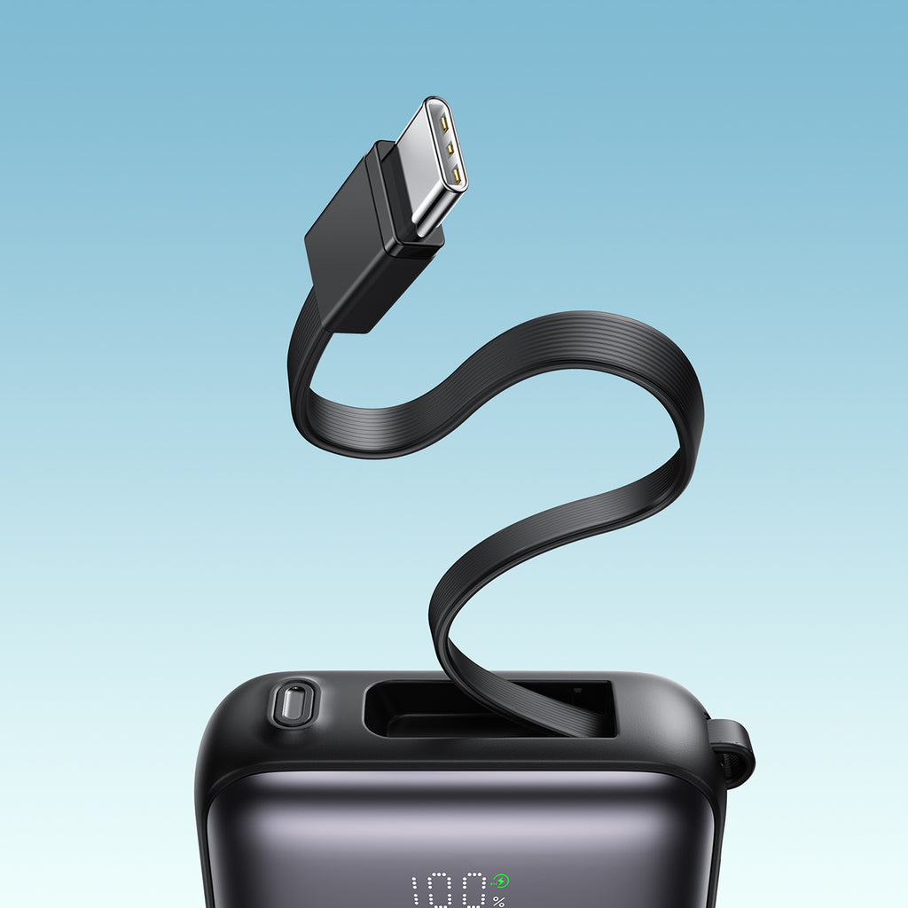 Joyroom išorinė baterija JR-PBF27 10000mAh 22.5W su integruotais USB-C ir Lightning laidais - juodas