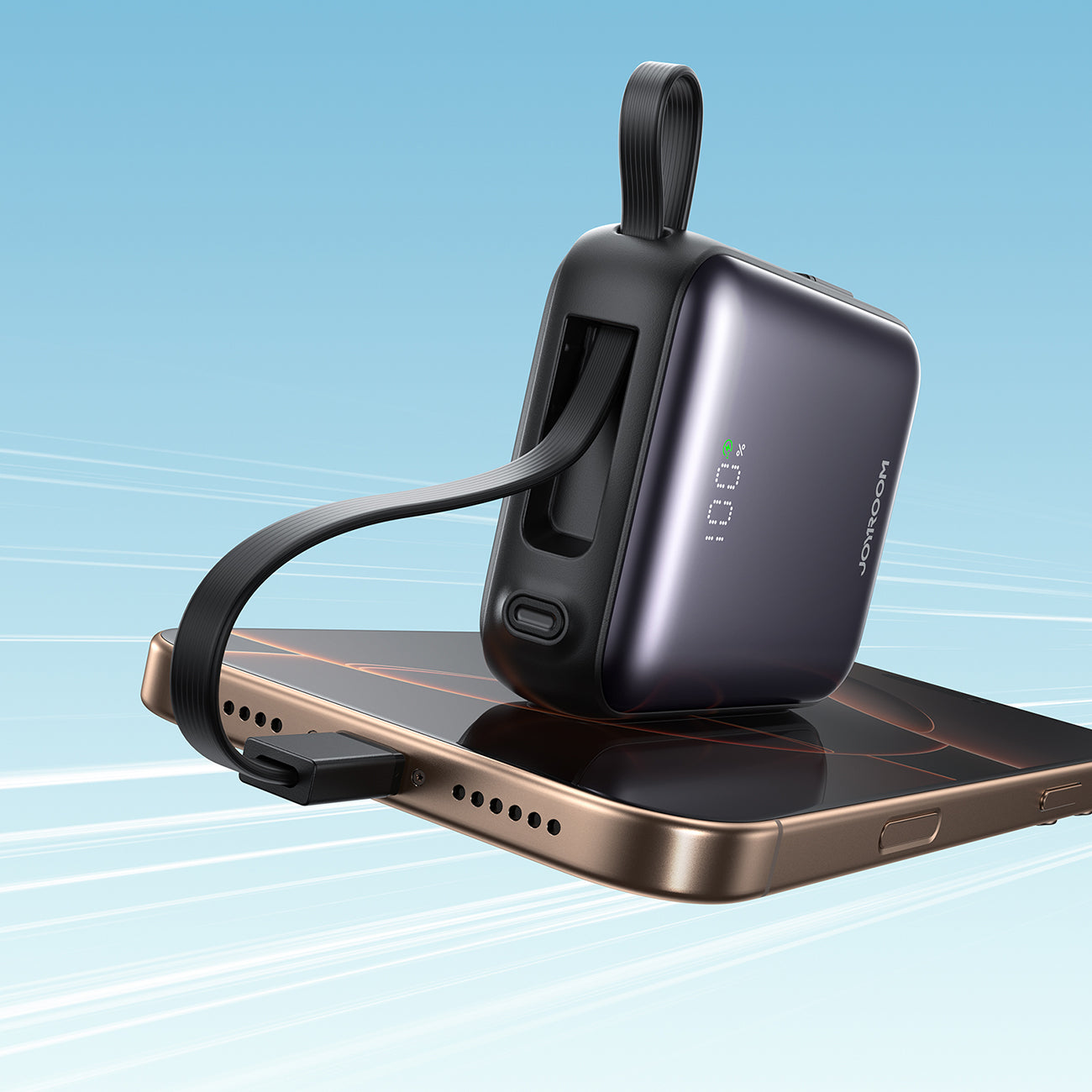 Joyroom išorinė baterija JR-PBF27 10000mAh 22.5W su integruotais USB-C ir Lightning laidais - juodas