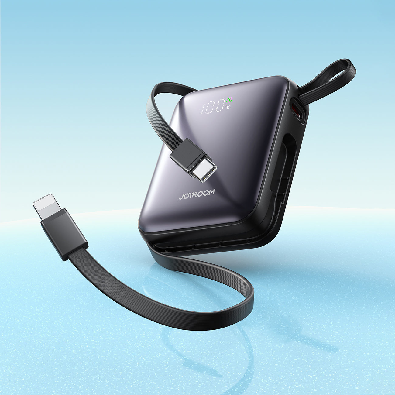 Joyroom išorinė baterija JR-PBF27 10000mAh 22.5W su integruotais USB-C ir Lightning laidais - juodas