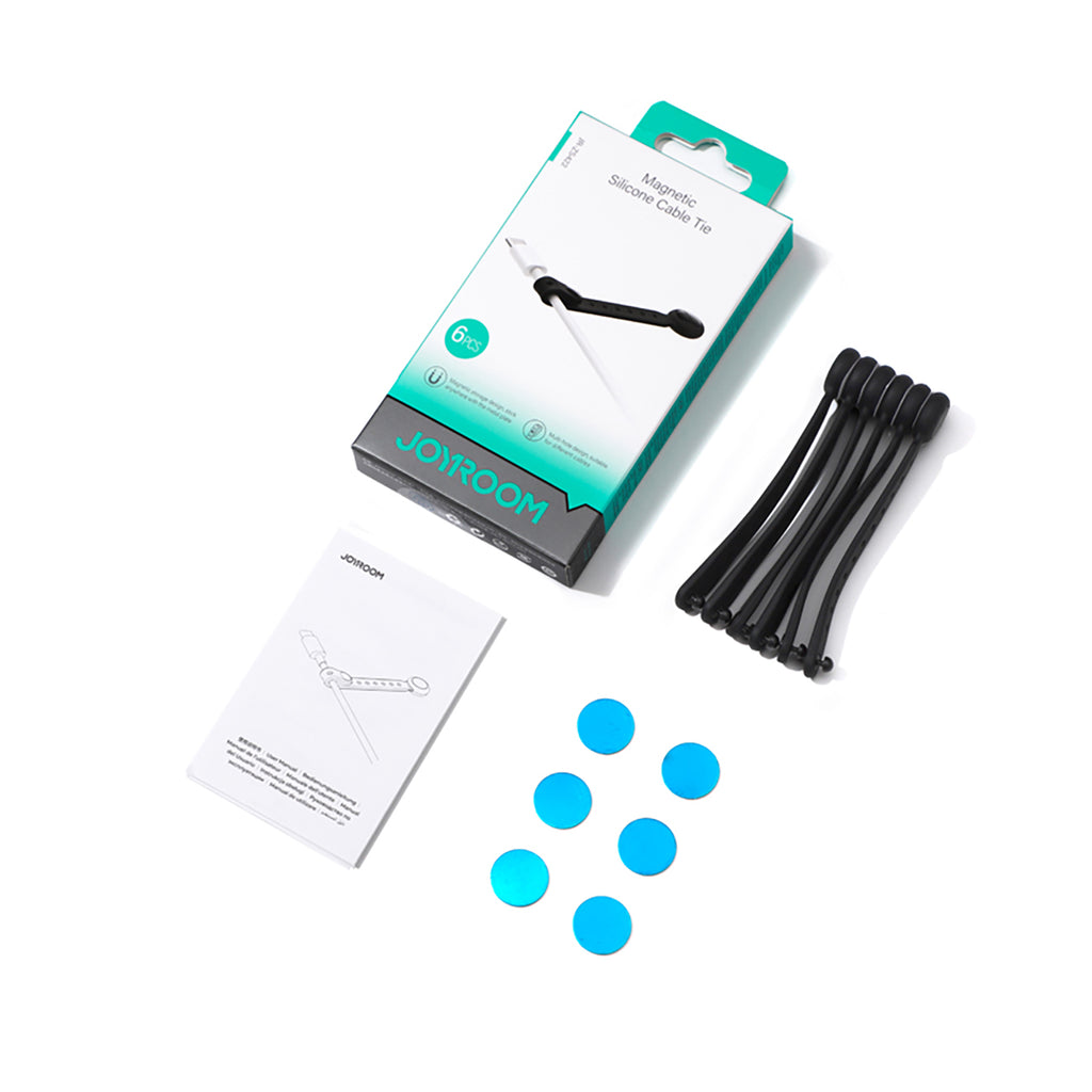 Joyroom JR-ZS422 silikoniniai laidų tvirtinimo apyrankiai su magnetu, 6 vnt. rinkinys - juoda -- Cable Organizers