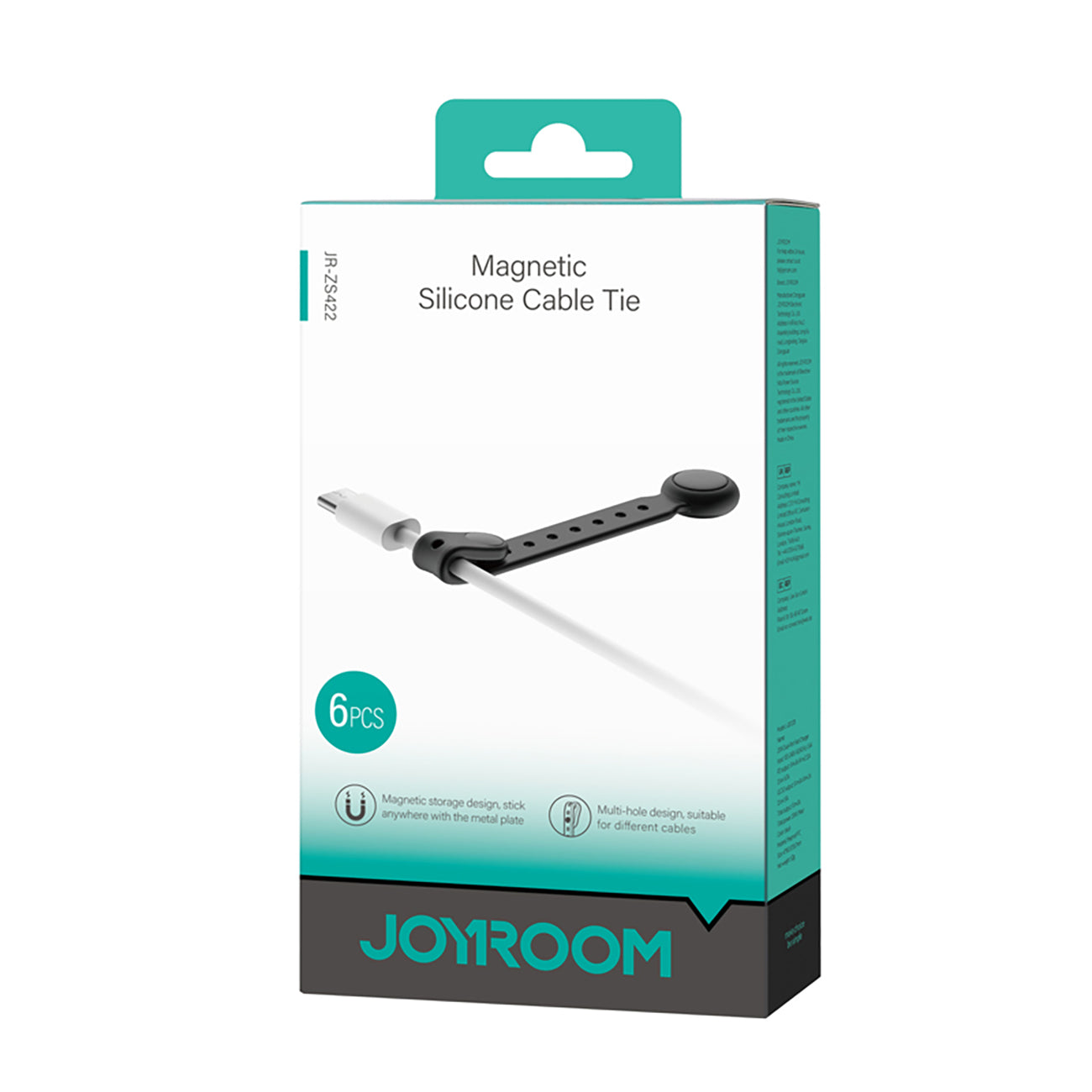 Joyroom JR-ZS422 silikoniniai laidų tvirtinimo apyrankiai su magnetu, 6 vnt. rinkinys - juoda -- Cable Organizers