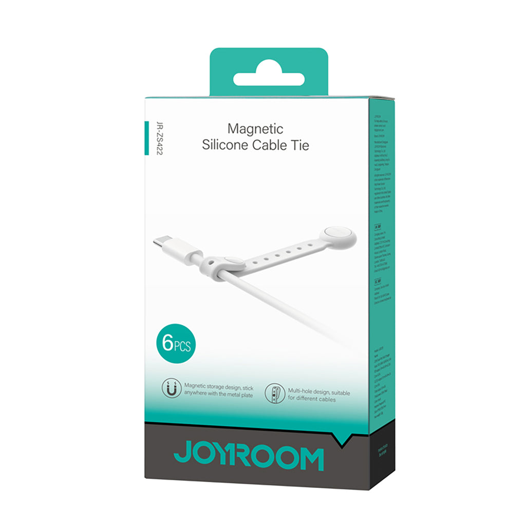 Joyroom JR-ZS422 silikoniniai laidų tvirtinimo apyrankiai su magnetu, 6 vnt. rinkinys - balta -- Cable Organizers