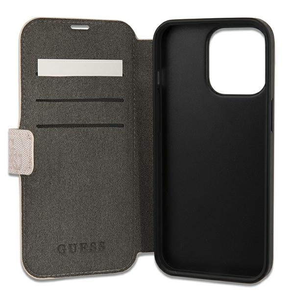Guess dėklas-knygelė iPhone 13 Pro Max – rožinis, 4G Big Metal Logo