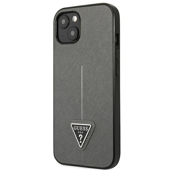 Guess Saffiano Triangle Logo dėklas iPhone 13/14/15 6.1 – sidabrinis