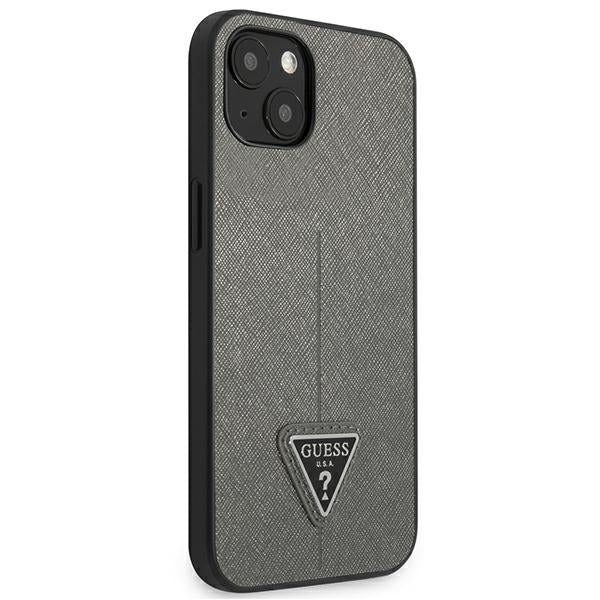Guess Saffiano Triangle Logo dėklas iPhone 13/14/15 6.1 – sidabrinis