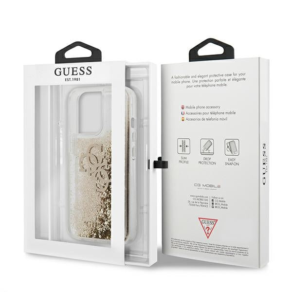 Guess blizgus dėklas iPhone 13 Pro Max – auksinis