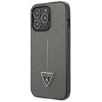 Guess Saffiano Triangle Logo dėklas iPhone 13 Pro Max – sidabrinis