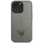 Guess Saffiano Triangle Logo dėklas iPhone 13 Pro Max – sidabrinis