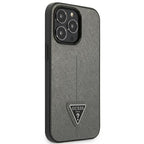 Guess Saffiano Triangle Logo dėklas iPhone 13 Pro Max – sidabrinis