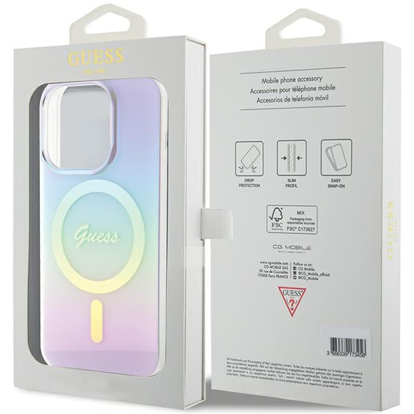 Guess MagSafe dėklas iPhone 15 Pro – violetinis