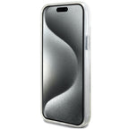 Guess MagSafe dėklas su žiedu iPhone 15/14 Plus – skaidrus